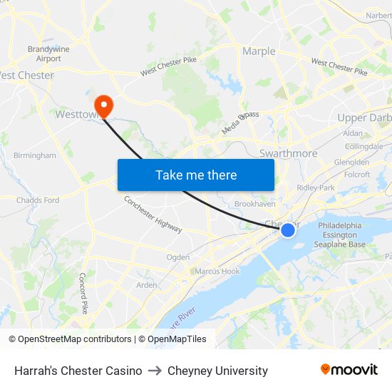 Harrah's Chester Casino to Cheyney University map