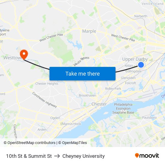 10th St & Summit St to Cheyney University map