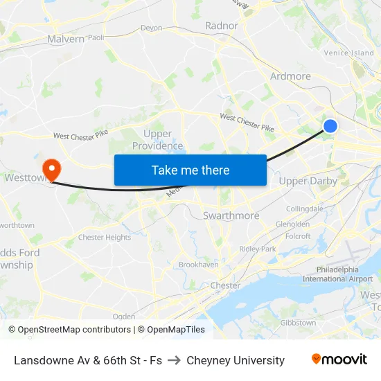 Lansdowne Av & 66th St - Fs to Cheyney University map