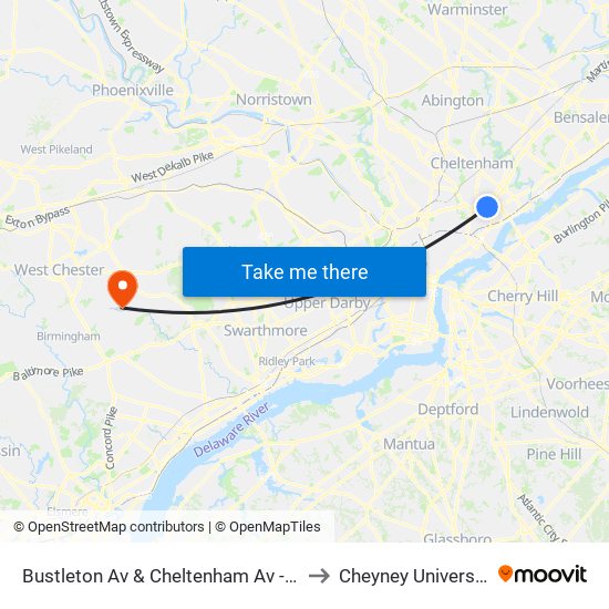 Bustleton Av & Cheltenham Av - Fs to Cheyney University map