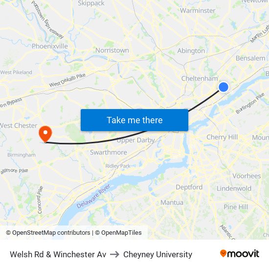 Welsh Rd & Winchester Av to Cheyney University map