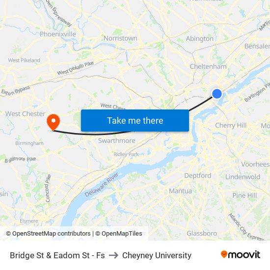 Bridge St & Eadom St - Fs to Cheyney University map