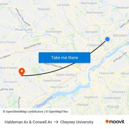 Haldeman Av & Conwell Av to Cheyney University map