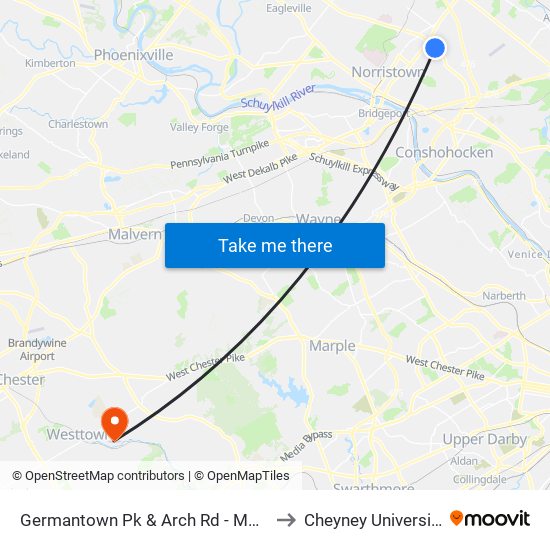 Germantown Pk & Arch Rd - Mbfs to Cheyney University map