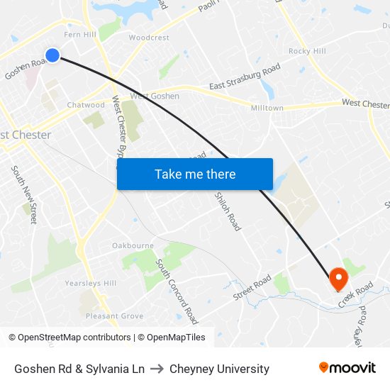 Goshen Rd & Sylvania Ln to Cheyney University map