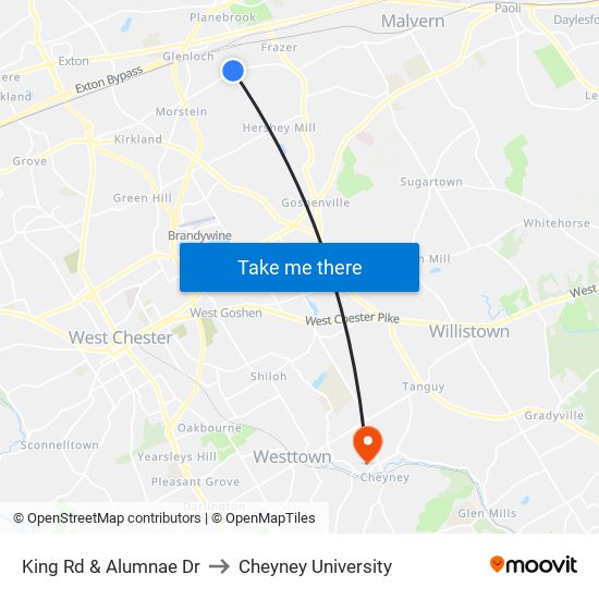 King Rd & Alumnae Dr to Cheyney University map