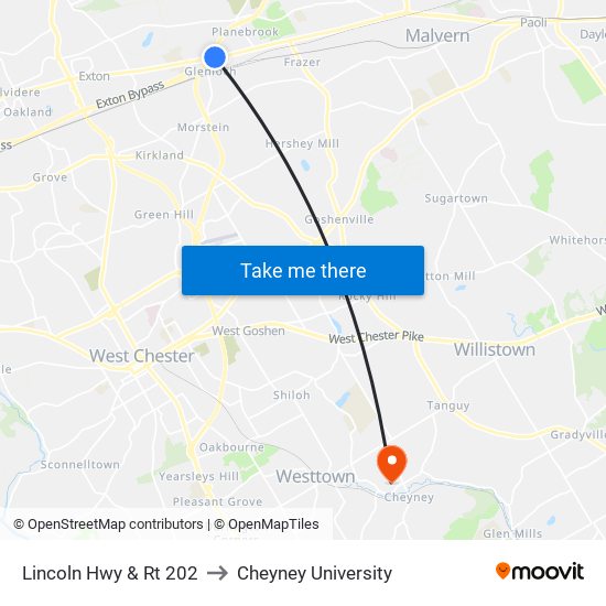 Lincoln Hwy & Rt 202 to Cheyney University map