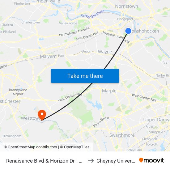 Renaisance Blvd & Horizon Dr - Mbns to Cheyney University map