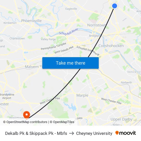 Dekalb Pk & Skippack Pk - Mbfs to Cheyney University map