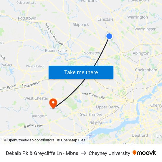 Dekalb Pk & Greycliffe Ln - Mbns to Cheyney University map