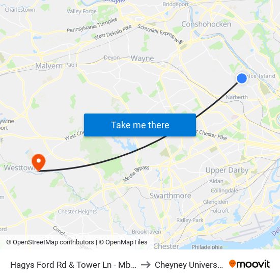 Hagys Ford Rd & Tower Ln - Mbns to Cheyney University map