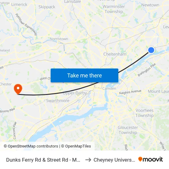 Dunks Ferry Rd & Street Rd - Mbns to Cheyney University map