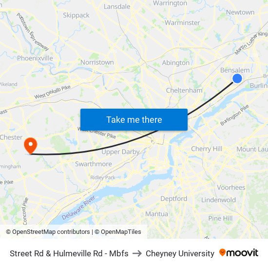 Street Rd & Hulmeville Rd - Mbfs to Cheyney University map