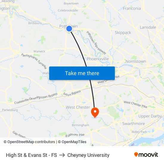 High St & Evans St - FS to Cheyney University map