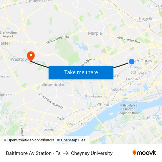 Baltimore Av Station - Fs to Cheyney University map
