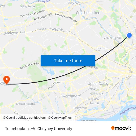 Tulpehocken to Cheyney University map