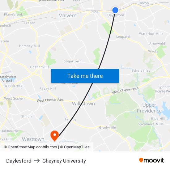 Daylesford to Cheyney University map