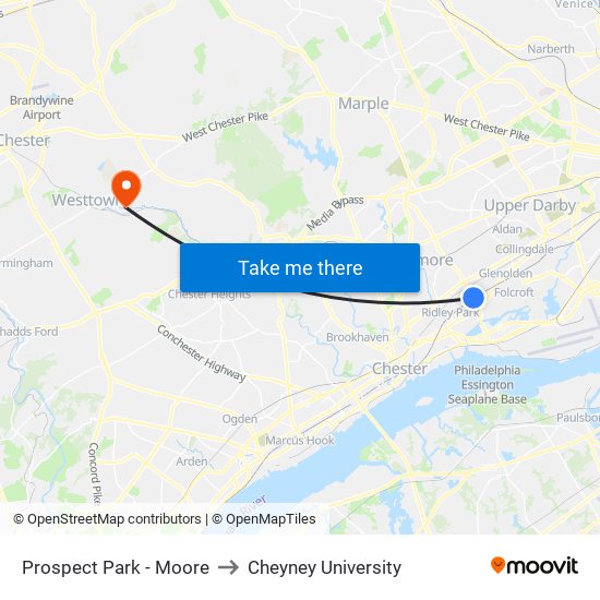 Prospect Park - Moore to Cheyney University map