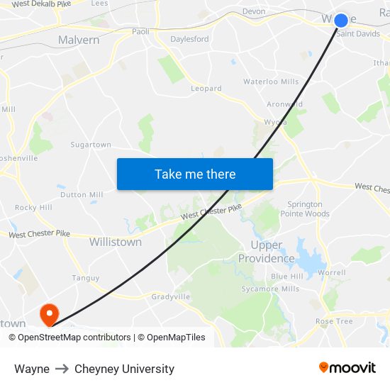 Wayne to Cheyney University map