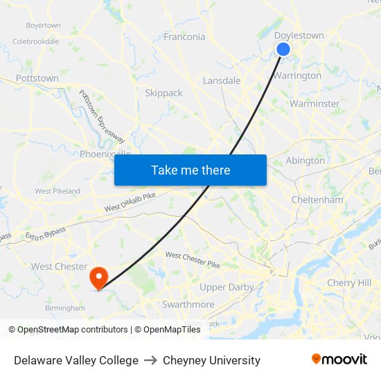 Delaware Valley College to Cheyney University map