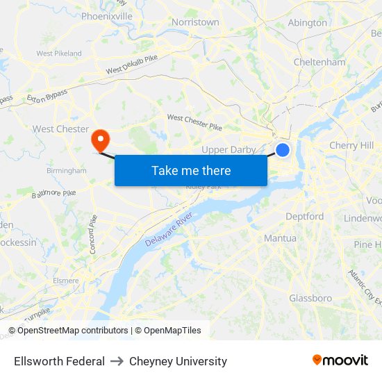 Ellsworth Federal to Cheyney University map