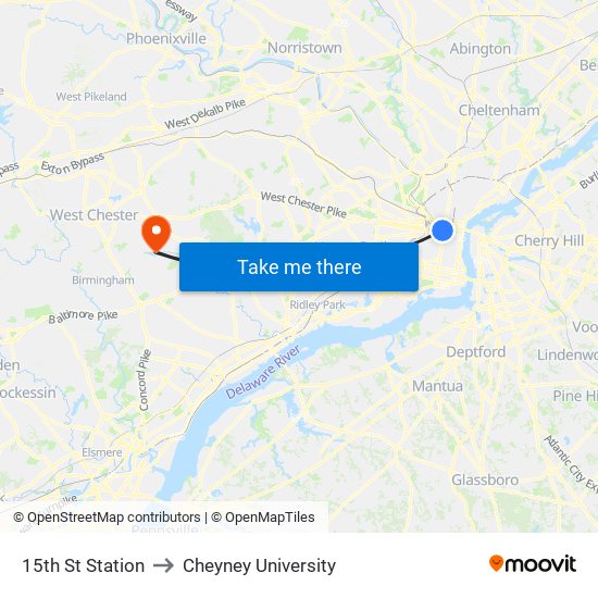 15th St Station to Cheyney University map