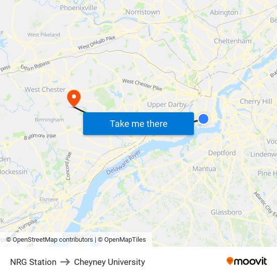 NRG Station to Cheyney University map