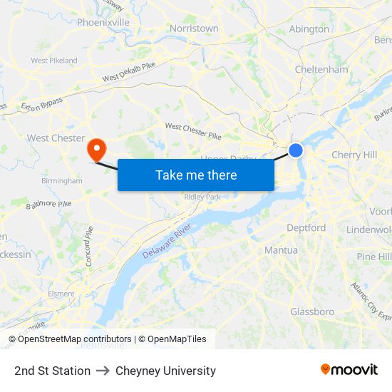 2nd St Station to Cheyney University map