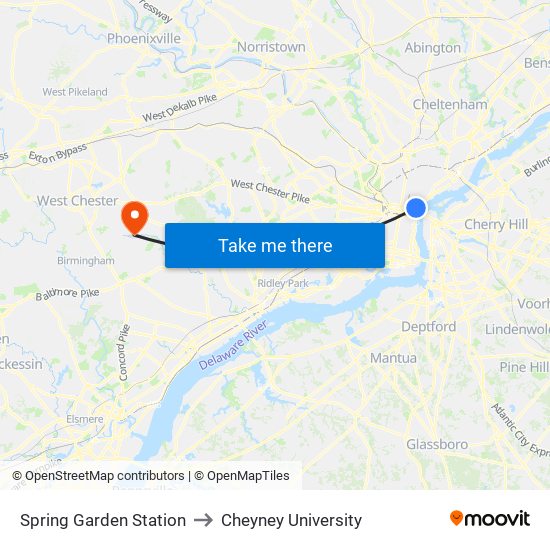 Spring Garden Station to Cheyney University map