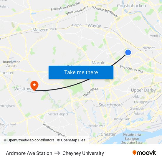 Ardmore Ave Station to Cheyney University map