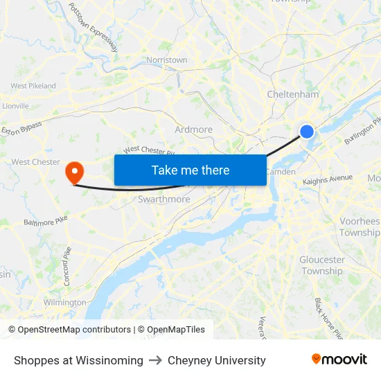 Shoppes at Wissinoming to Cheyney University map
