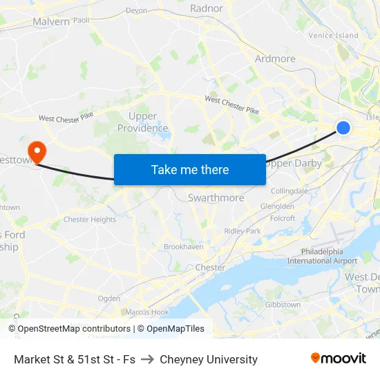 Market St & 51st St - Fs to Cheyney University map