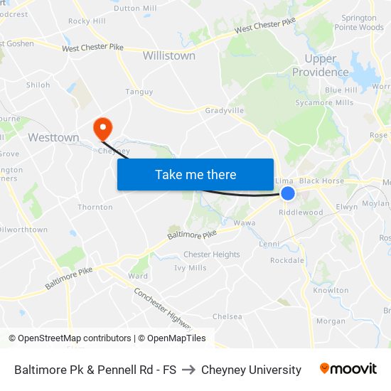 Baltimore Pk & Pennell Rd - FS to Cheyney University map