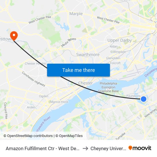 Amazon Fulfillment Ctr - West Deptford to Cheyney University map