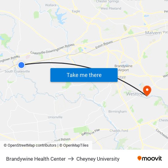 Brandywine Health Center to Cheyney University map