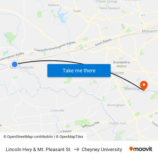 Lincoln Hwy & Mt. Pleasant St. to Cheyney University map