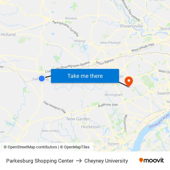 Parkesburg Shopping Center to Cheyney University map