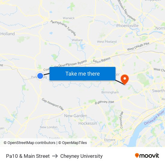 Pa10 & Main Street to Cheyney University map