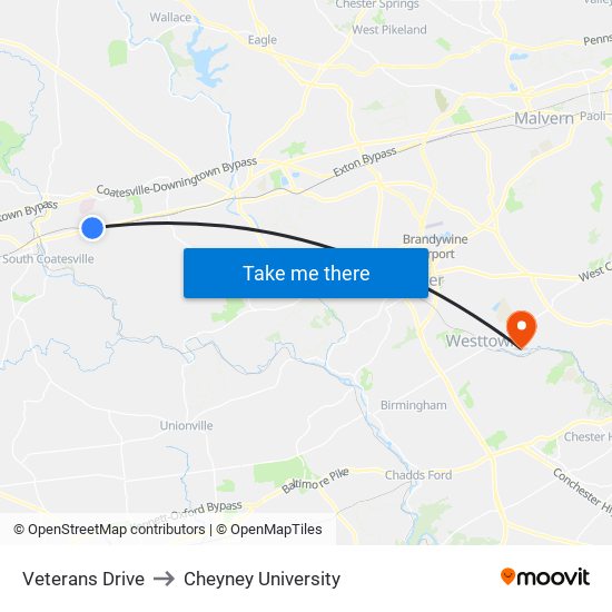 Veterans Drive to Cheyney University map