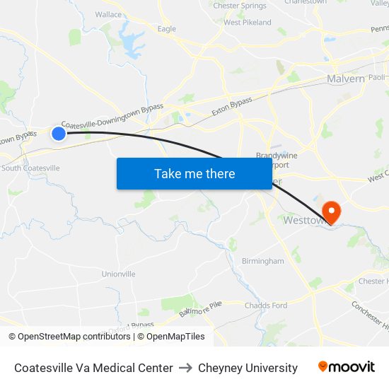 Coatesville Va Medical Center to Cheyney University map