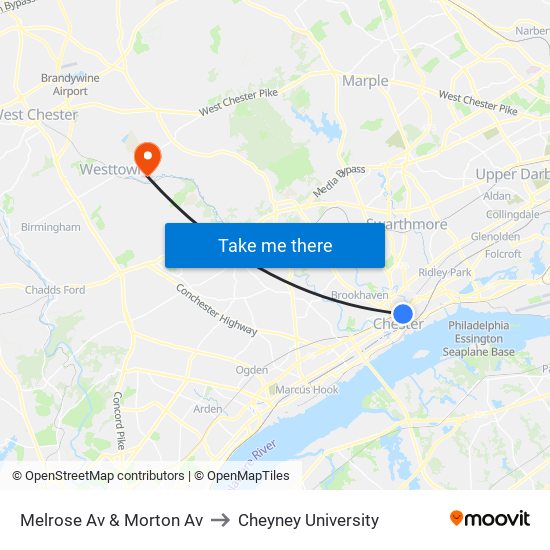 Melrose Av & Morton Av to Cheyney University map