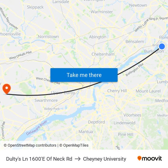 Dulty's Ln 1600'E Of Neck Rd to Cheyney University map