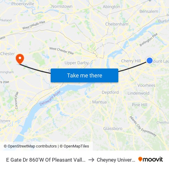 E Gate Dr 860'W Of Pleasant Valley Rd to Cheyney University map