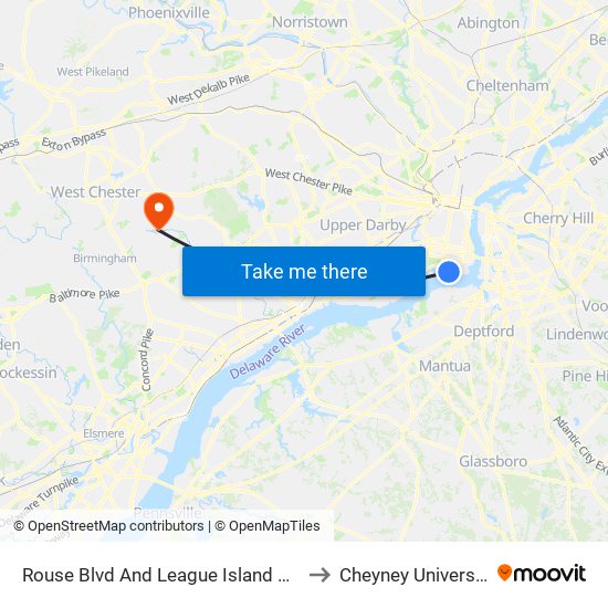 Rouse Blvd And League Island Blvd to Cheyney University map
