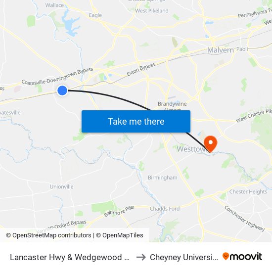 Lancaster Hwy & Wedgewood Rd to Cheyney University map