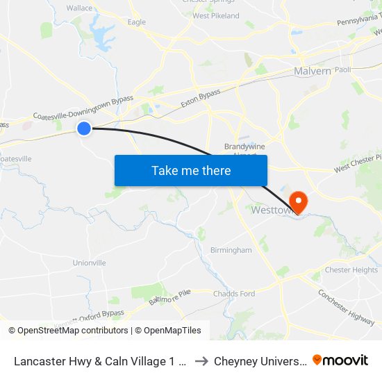 Lancaster Hwy & Caln Village 1 - FS to Cheyney University map