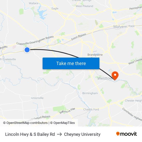 Lincoln Hwy & S Bailey Rd to Cheyney University map