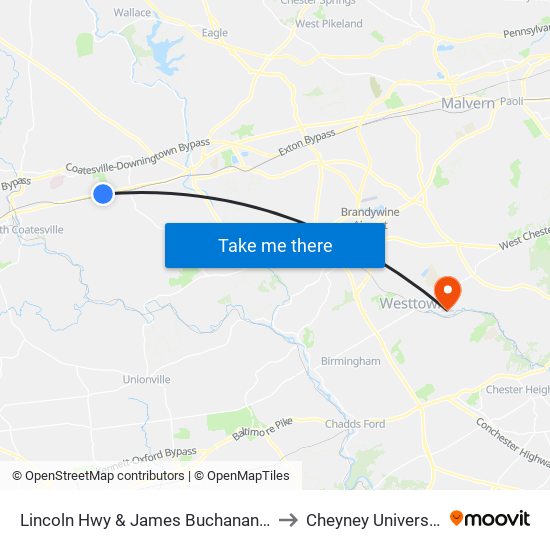 Lincoln Hwy & James Buchanan Dr to Cheyney University map