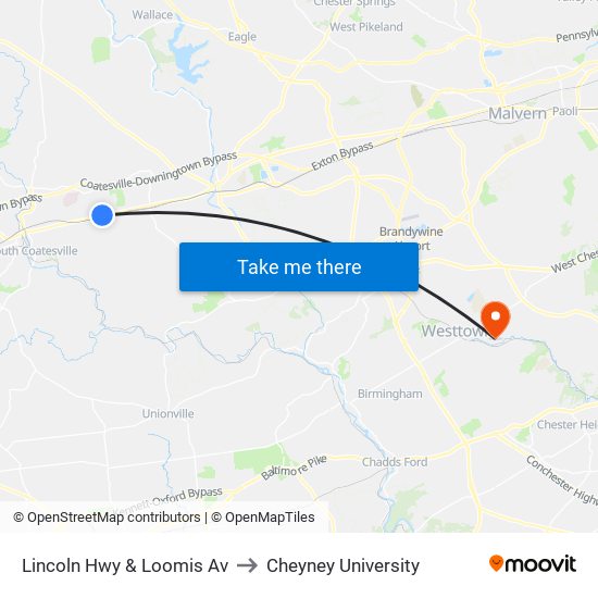 Lincoln Hwy & Loomis Av to Cheyney University map