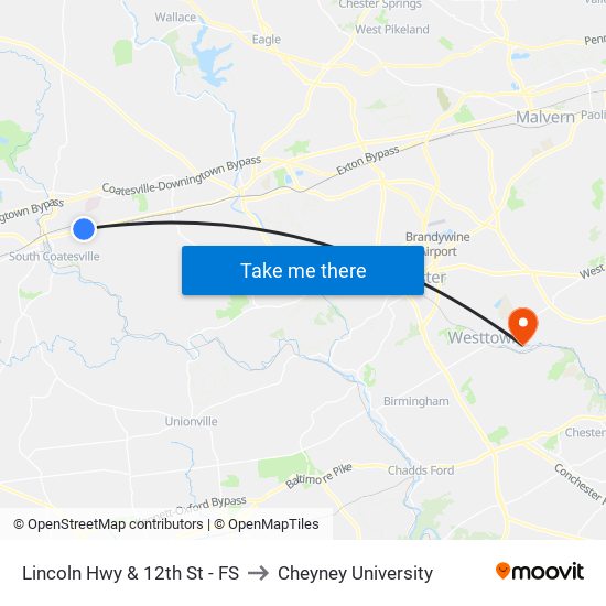 Lincoln Hwy & 12th St - FS to Cheyney University map